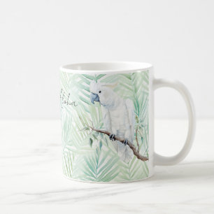 Taza De Café Hojas Tropicales Verdes Pájaro Blanco Aloha