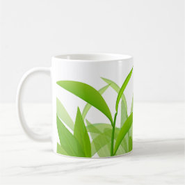 Taza De Café Hojas verdes brillantes acuarela 
