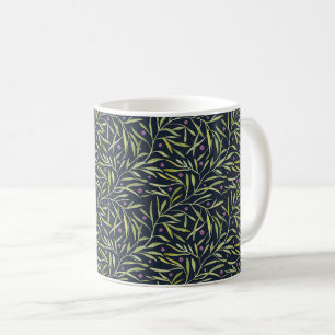 Taza De Café Hojas verdes serenas y frondosas con flores rosada