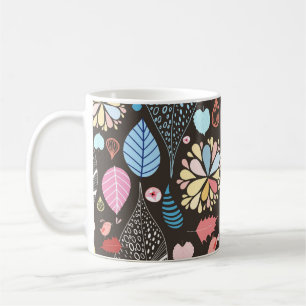 Taza De Café Hojas y aves otoñales.