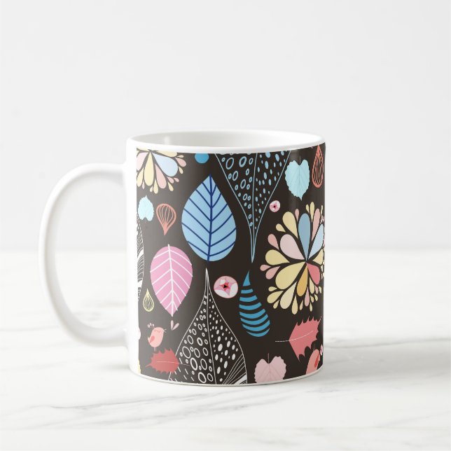 Taza De Café Hojas y aves otoñales. (Izquierda)