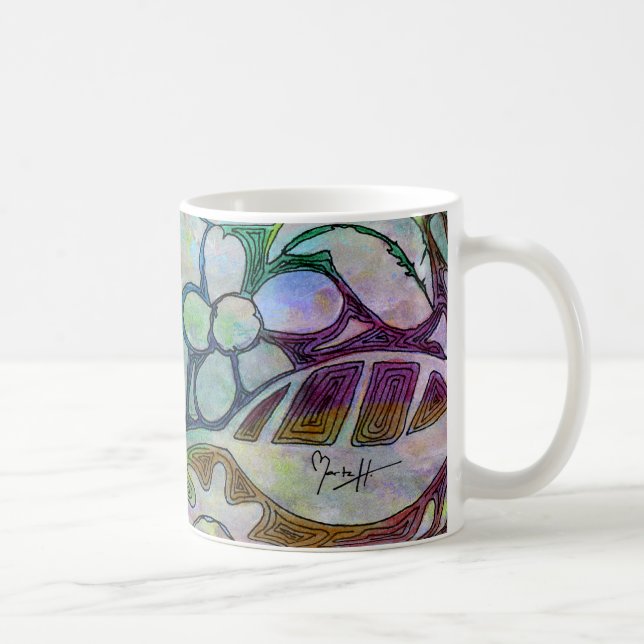 Taza De Café Hojas y flores talladas mano - en azulverde (Derecha)