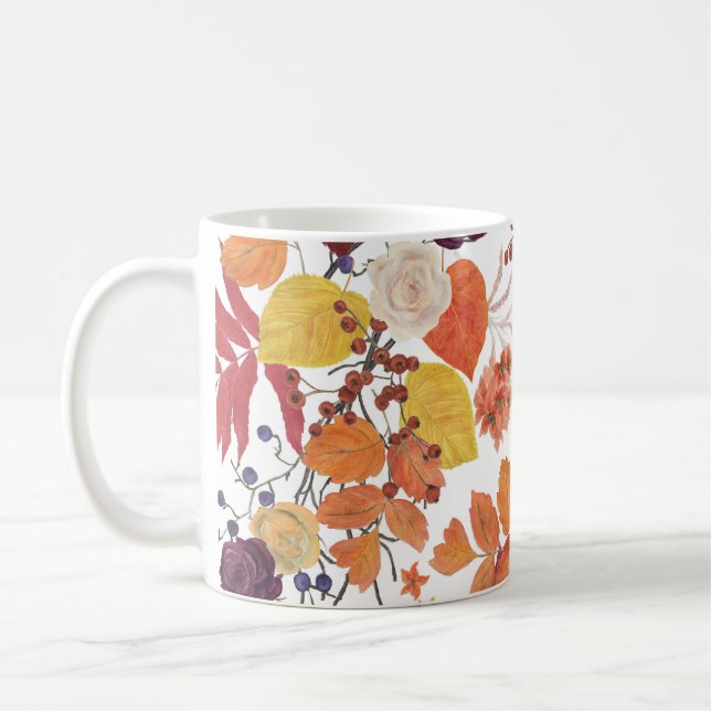 Taza De Café Hojas y Rosas de acuarela de otoño (Izquierda)