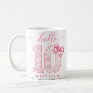 Taza De Café Hola 10 Cumpleaños   Rosa Hola 10 Año Personalizad