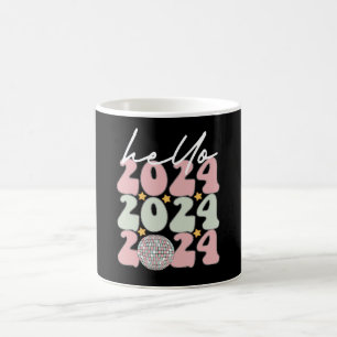 Taza De Café Hola 2024 Groovy Feliz Año Nuevo Navidad