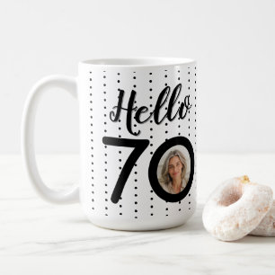 Taza De Café Hola 70 puntos blancos y negros Foto y nombre Cump