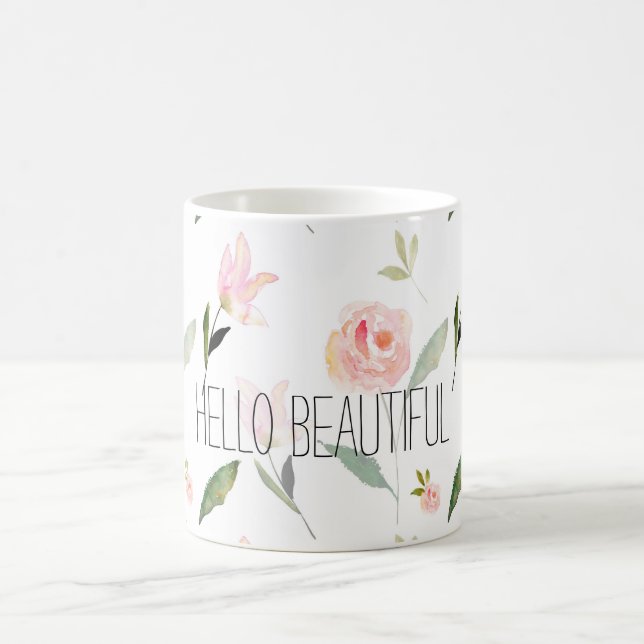 Taza De Café Hola acuarela hermosa floral (Centro)