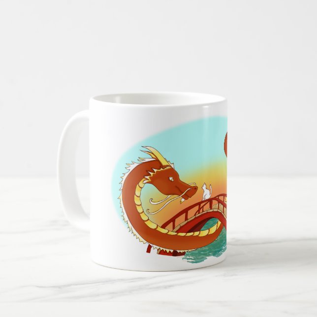 Taza De Café Hola amigo gato y dragón (Anverso izquierdo)