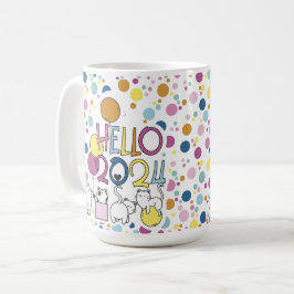 Taza De Café Hola Año Nuevo 2024 con gatos jugando