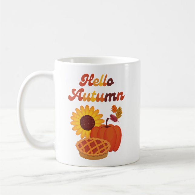 Taza De Café Hola Autumn Sunflower Pie Pumpkin Acción de Gracia (Izquierda)