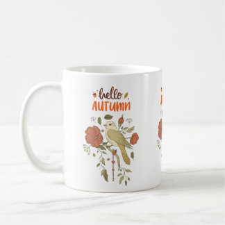 Taza De Café Hola Aves y Flores de Otoño