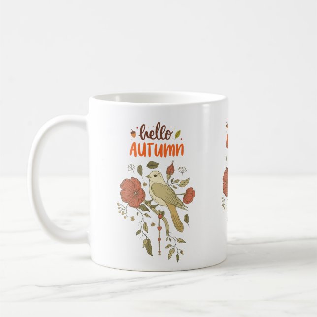Taza De Café Hola Aves y Flores de Otoño (Izquierda)
