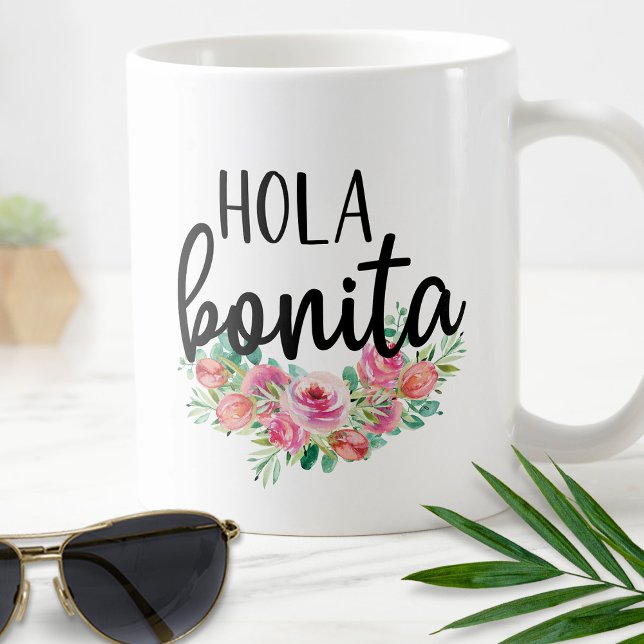 Taza De Café Hola Bonita Rosas españoles Typografía Moda modern (Subido por el creador)