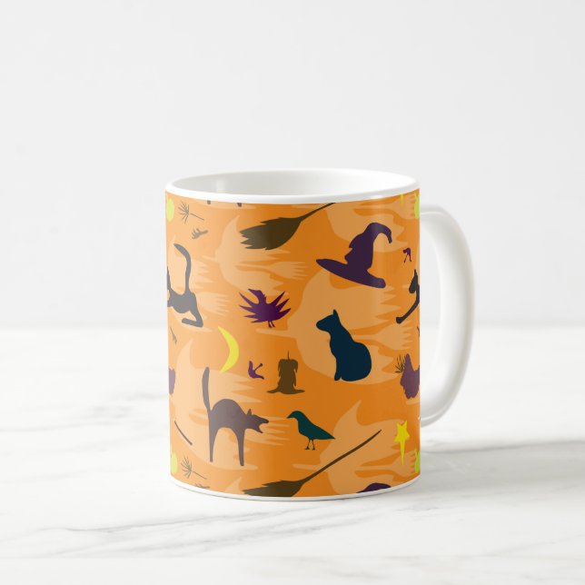 Taza De Café Hola Bruja - patrón continuo de Halloween. (Anverso derecho)