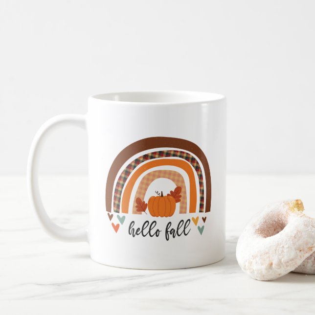 Taza De Café Hola Caída Calabaza Divertida Y Arcoiris (Con donut)