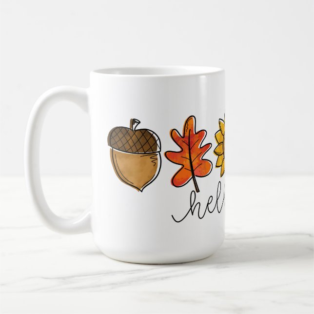 Taza De Café Hola Caídos Acorn Hojas de girasol y calabaza (Izquierda)