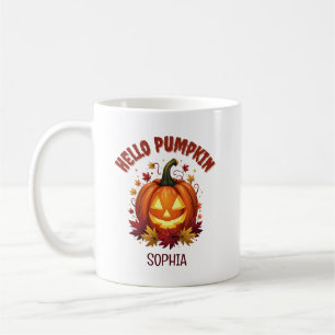 Taza De Café Hola Calabaza   Hojas de Otoño Personalizadas