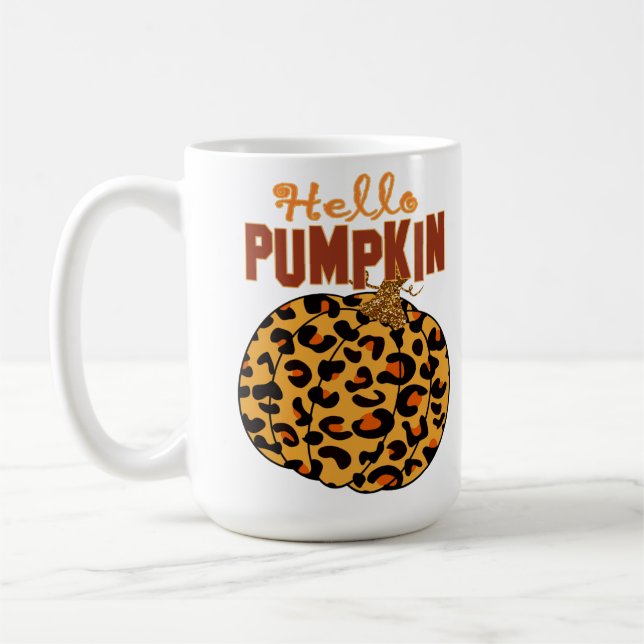 Taza De Café Hola Calabaza - Impresión de leopardo otoñal (Izquierda)