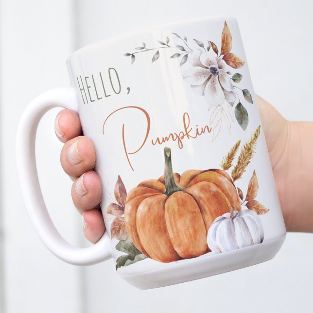 Taza De Café Hola Calabaza Rustic Autumn Watercolor (Hello Pumpkin Watercolor Mug)