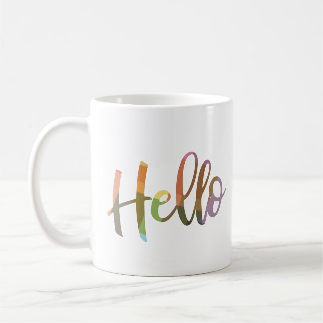 Taza De Café Hola Colorido diseño de escritura de escritura de  (Izquierda)
