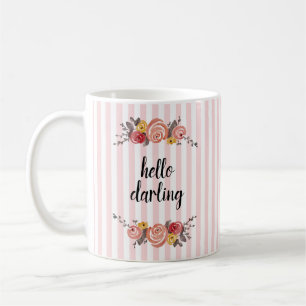 Taza De Café Hola Darling Stripe Flower Painting