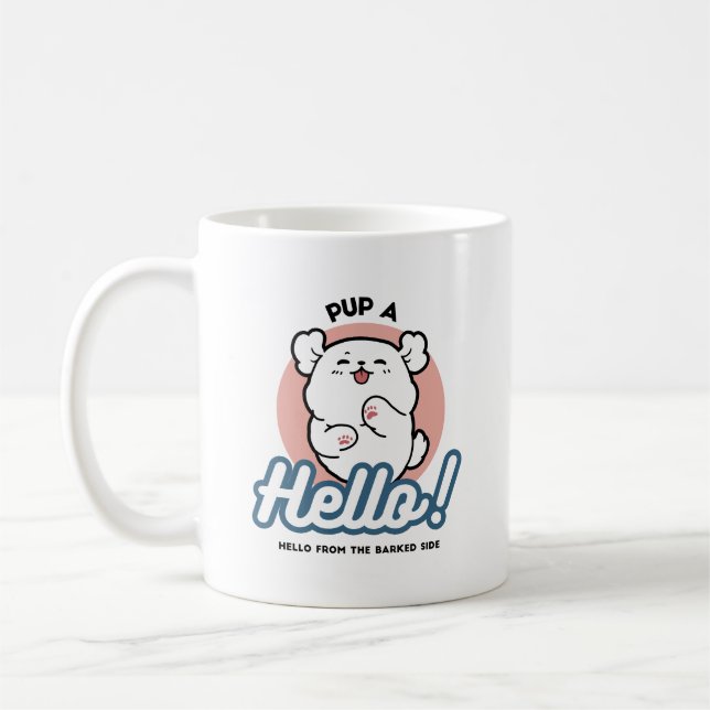Taza De Café ¡Hola! - Diseño feliz de Personalizados de perros  (Izquierda)
