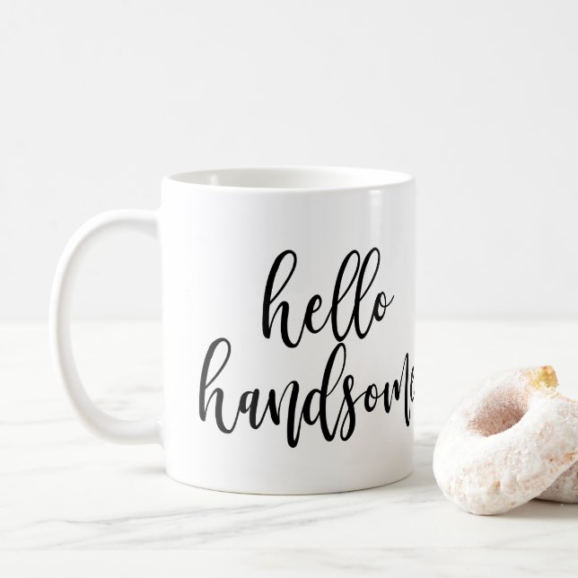 Taza De Café Hola escritura manuscrita negra hermosa (Con donut)