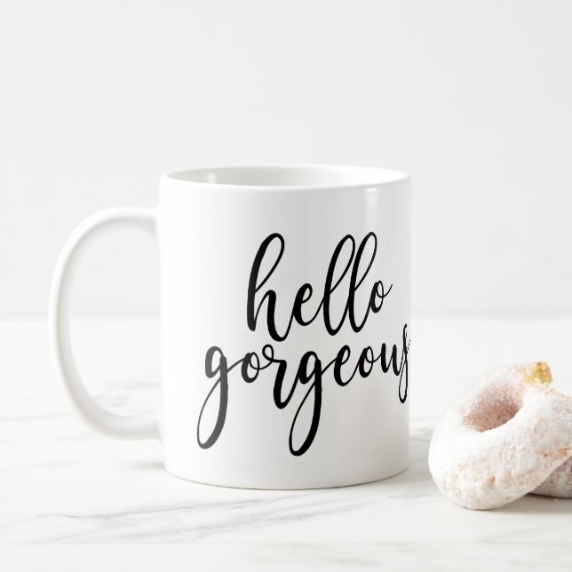 Taza De Café Hola escritura manuscrita negra magnífica (Con donut)