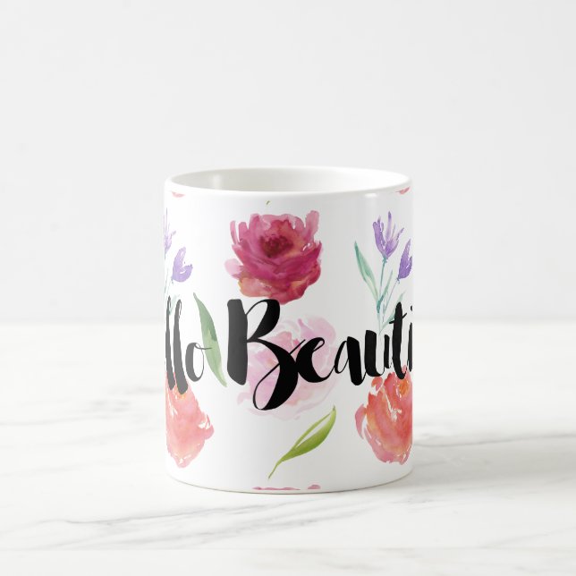 Taza De Café Hola floral de la acuarela de los rosas hermoso (Centro)
