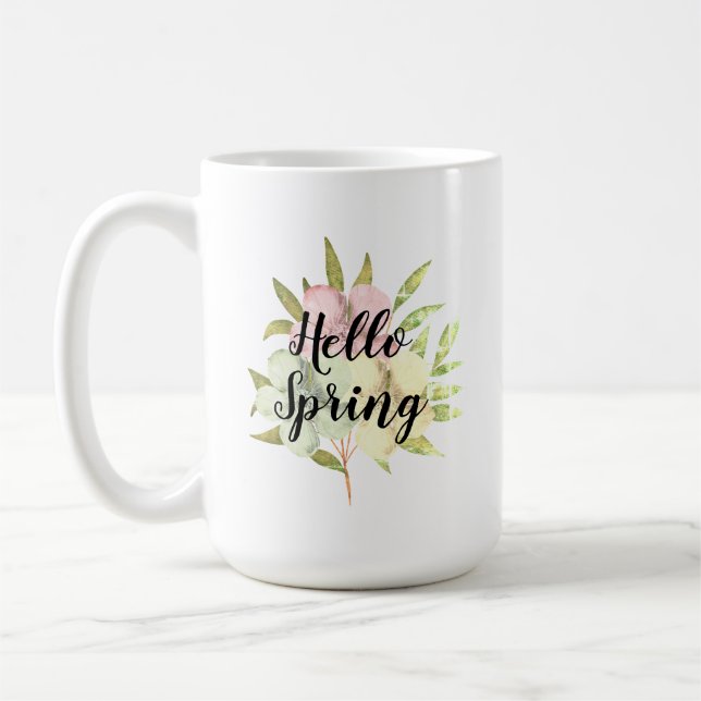 Taza De Café Hola Flores Acuarela Pastel de Primavera (Izquierda)