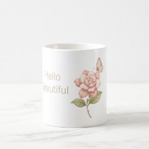 Taza De Café Hola Hermosa Mariposa Rosa Rosa