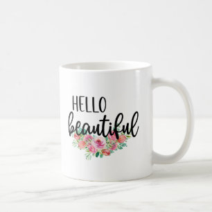 Taza De Café Hola hermosos Rosas de acuarela Tipografía moderna