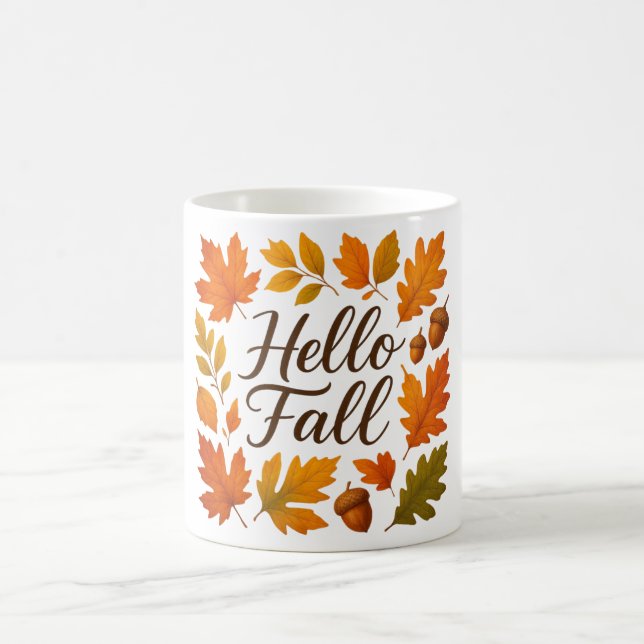 Taza De Café Hola Hojas de otoño y bellotas (Centro)
