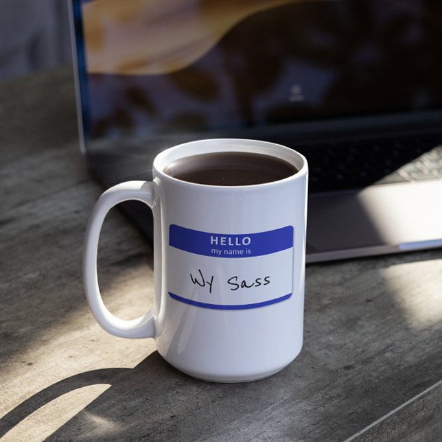 Taza De Café Hola, mi nombre es Personalizable azul grosero o d (Subido por el creador)