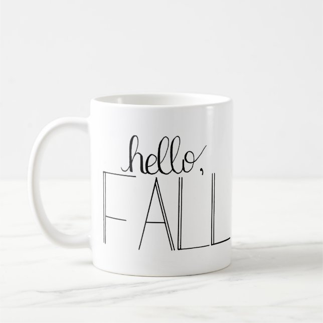 Taza De Café Hola Mug con letras de mano de otoño (Izquierda)