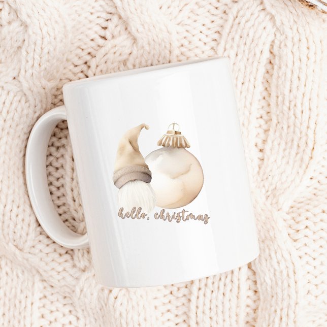 Taza De Café Hola Navidades Beige Gnome Ornament (Subido por el creador)