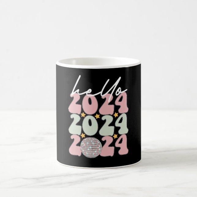 Taza De Café Hola Navidades de Año Nuevo Groovy Happy 2024 (Centro)