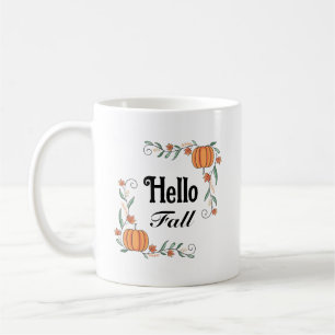 Taza De Café Hola Otoño Calabazas de Otoño con Hojas Rústico Li