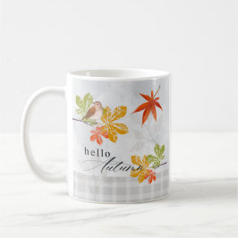 Taza De Café Hola otoño con hojas de aves y caídas