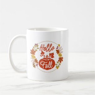 Taza De Café Hola otoño hojas otoño con calabaza café Mug