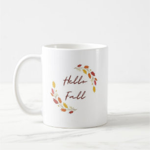 Taza De Café Hola Otoño Minimal Hojas - Otoño Elegante 