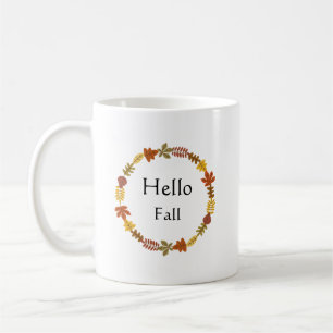 Taza De Café Hola Otoño Minimalista Otoño - Hojas Rústicas 