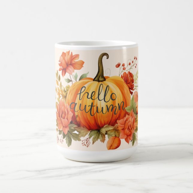 Taza De Café Hola otoño otoño Caída de la calabaza floral Caída (Centro)