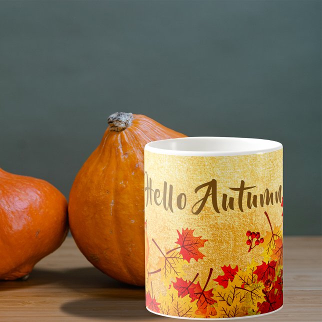 Taza De Café Hola Otoño Rústico Rojo Naranja Hojas Papel Antigu (Subido por el creador)