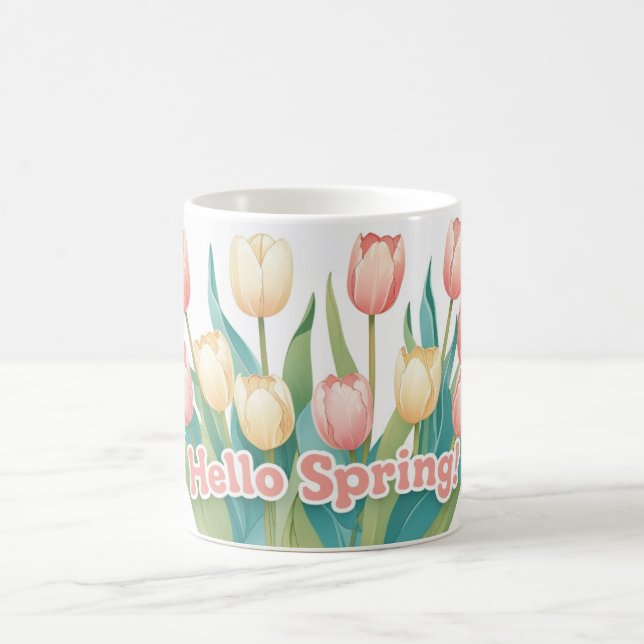 Taza De Café ¡Hola primavera! Alegre Tulip Bloom (Centro)