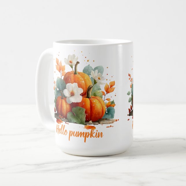 Taza De Café Hola Pumpkin Autumn Floral Design (Anverso izquierdo)