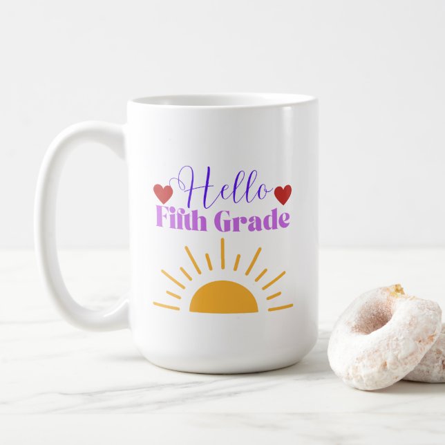 Taza De Café Hola, quinto grado - Divertido profesor de café Mu (Con donut)