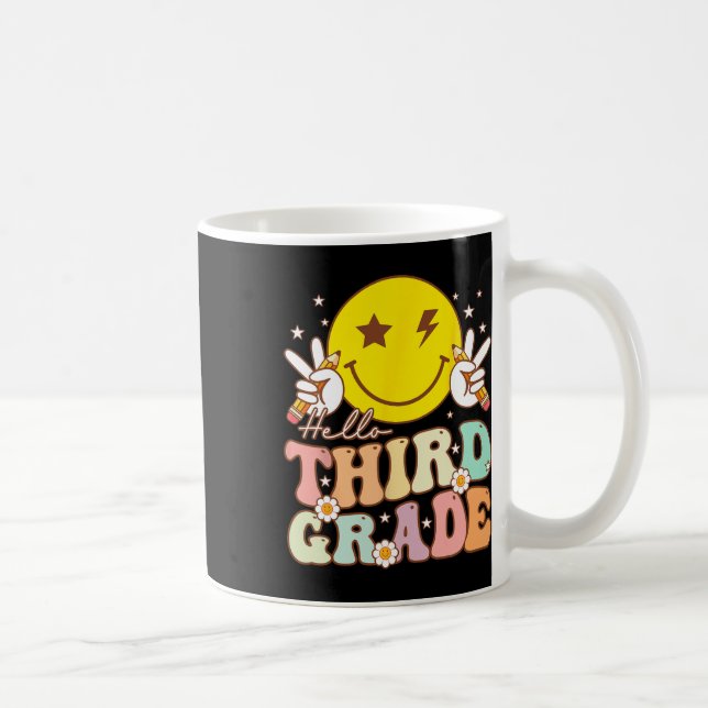 Taza De Café Hola tercer grado Hippie Smile Face 3º grado de vu (Derecha)