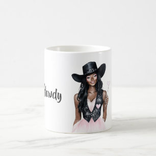 Taza De Café Hola Vaquera Sombrero Negro Falda Corazón Rosa