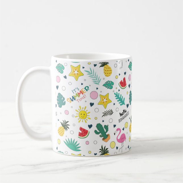 Taza De Café Hola verano, es verano, diversión de verano (Izquierda)
